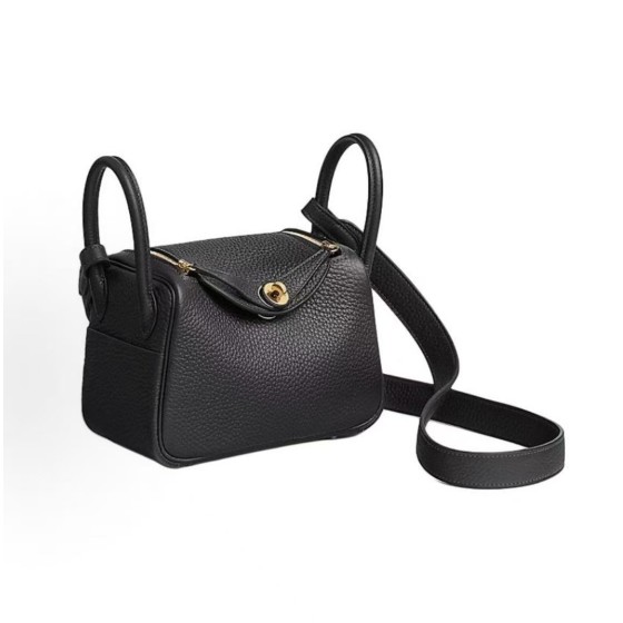 HERMES Lindy 12 Second Generation Gold Buckle Handbag 12 Women\'s Black